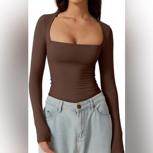 Brown  Womans Fitted Square Neck Bodysuit *NEW*